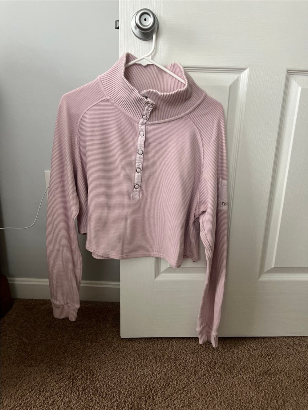 FP Movement by Free People Ribbed Cropped Henley Pullover - Dusty Rose